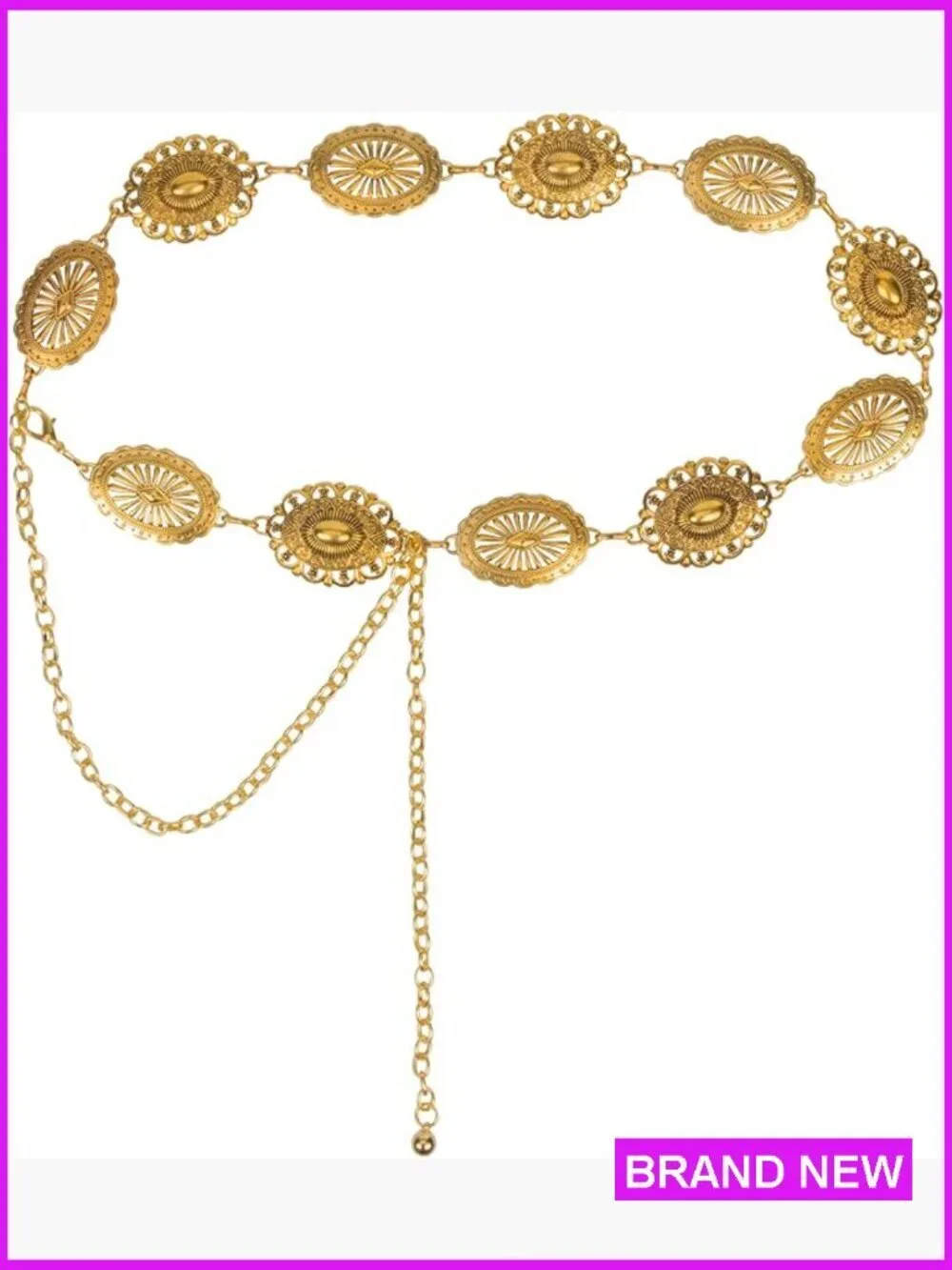 Gold Metal Chain Belt Adjustable Length Y2K Vintage Elegant Festival Wear